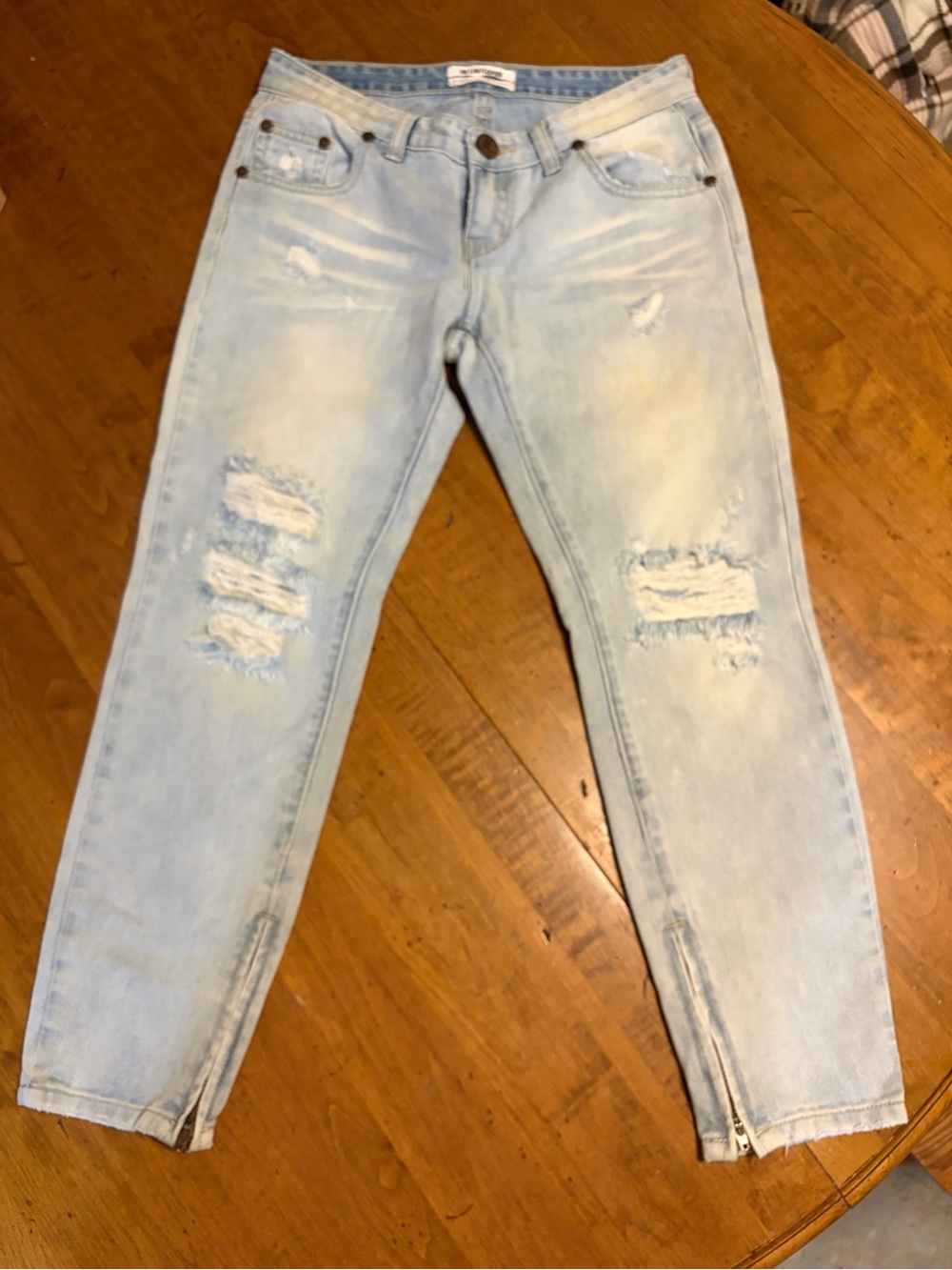 One Teaspoon Freebirds Jeans 26 Distressed Light Wash Ankle Zip